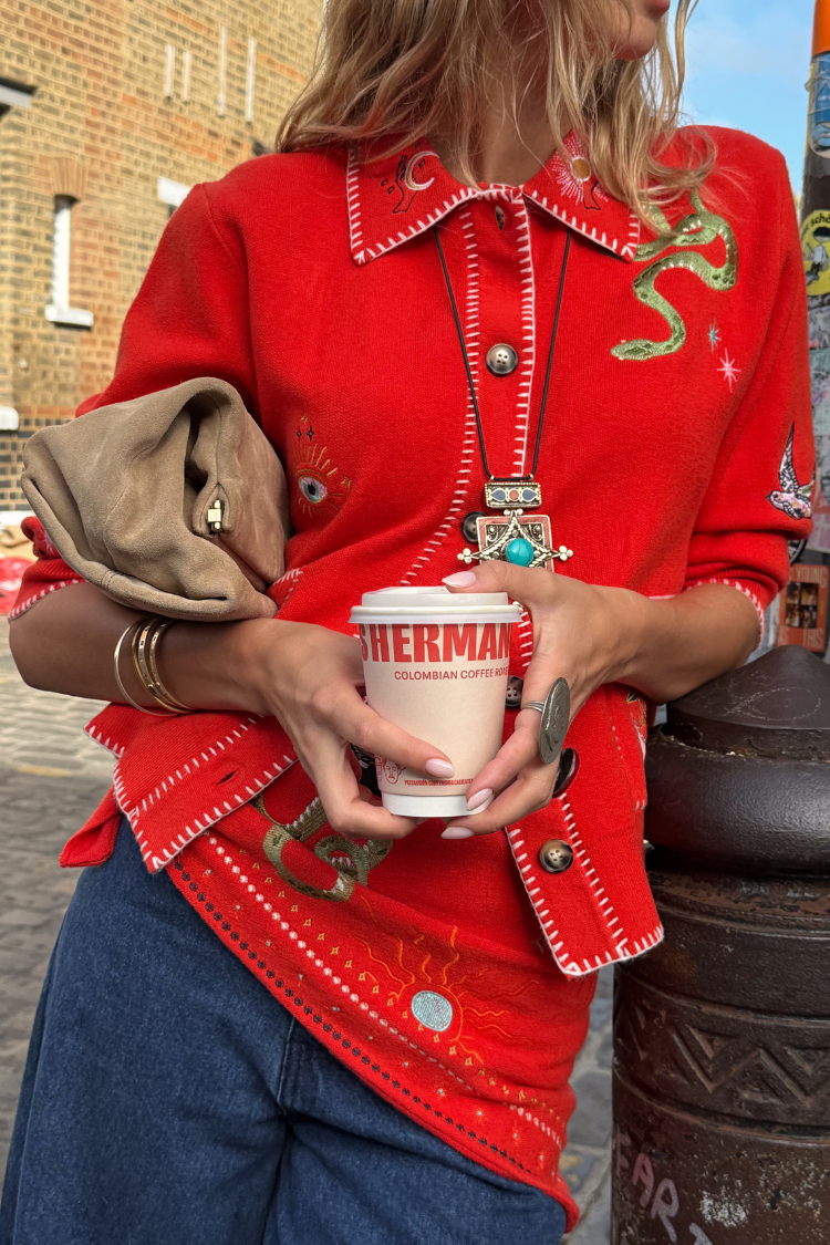 Red Mystical Cardigan with Collar