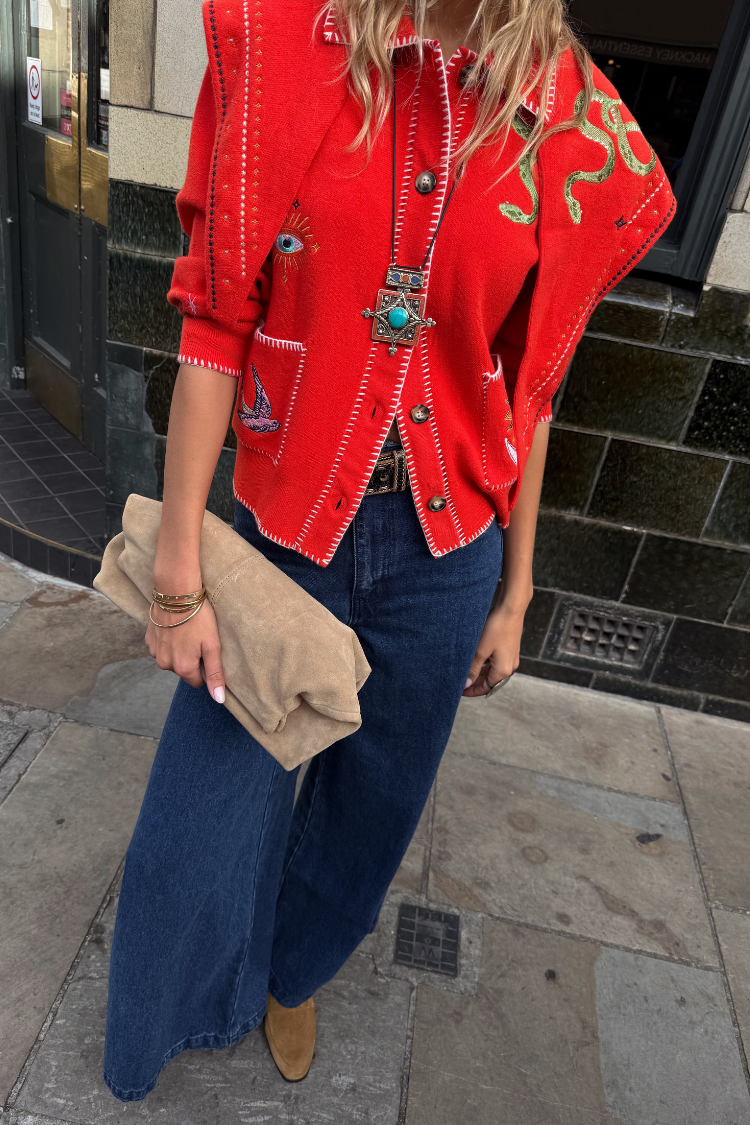 Red Mystical Cardigan with Collar