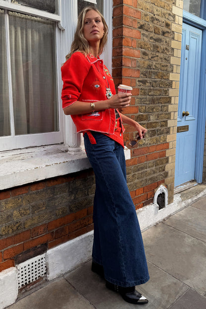 Red Mystical Cardigan with Collar